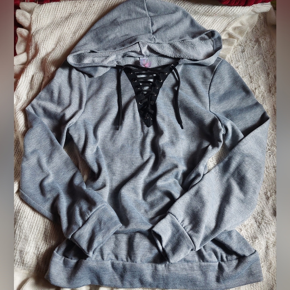 Gray Lace-Up Hoodie